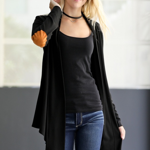 Faux Suede Patch Open Cardigan - Picture 6 of 6